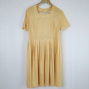 Vintage 70s Homemade Women's Yellow Floral Midi Dress Summer Prairie Farmcore